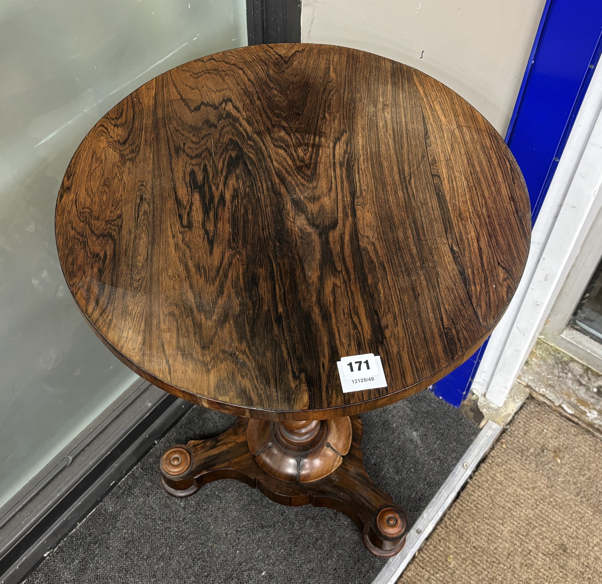A William IV circular rosewood occasional table with twist stem, diameter 50cm, height 71cm